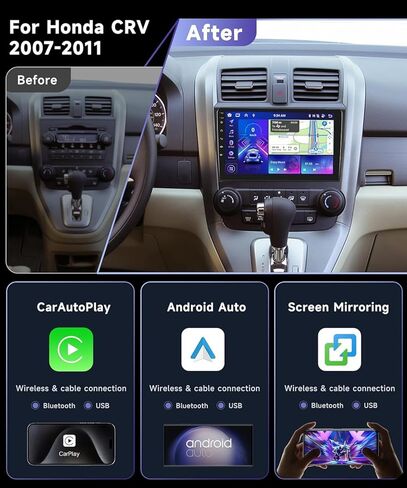 2G RAM 64G ROM راديو ستيريو للسيارة Honda CRV 2007 2008 2009 2010 2011 مع Carplay اللاسلكي Android Auto، HiFi 16EQ، 9 بوصة HD شاشة تعمل باللمس بلوتوث A2DP GPS WiFi FM راديو SWC كاميرا احتياطية in Saudi Arabia