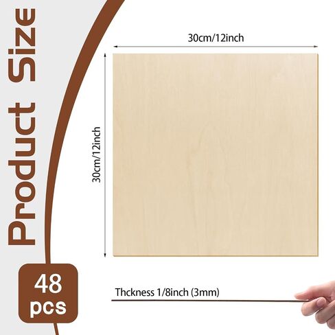 12 Pcs Walnut Unfinished Wood Craft, 12 x 12 x 1/8 Inch - 3mm Thick Walnut Unfinished Plywood for Laser Cutting & Engraving, School DIY Projects, Painting, Fretwork, CNC Cutting, and Wood Burning in Saudi Arabia