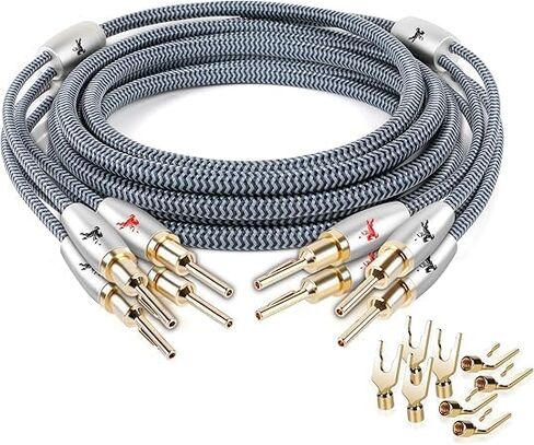 HiFi Speaker Cable 14 AWG Audiophile High Purity Copper Speaker Cable with Cotton Net Braided, Comes with Gold Plated Banana Plugs and Spade Connectors (6.56ft/2m) in Saudi Arabia