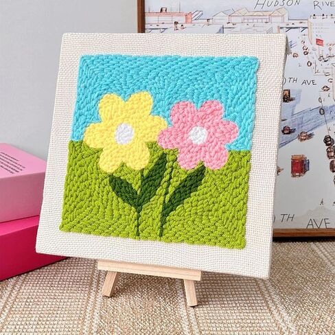 Woohome Punch Needle Starter Kit, Punch Needle Embroidery Kit Frame with Punch Needle Fabric, Hoop, Yarns, Punch Needle for Beginner (Pink and Tulips) in Kuwait