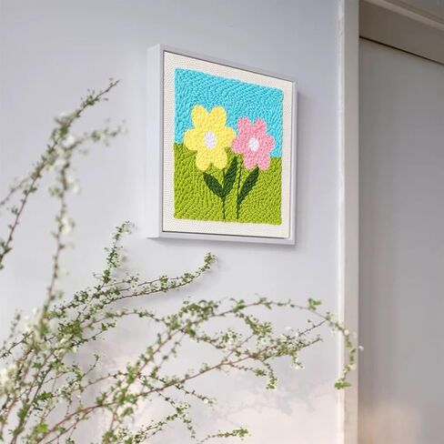 Woohome Punch Needle Starter Kit, Punch Needle Embroidery Kit Frame with Punch Needle Fabric, Hoop, Yarns, Punch Needle for Beginner (Pink and Tulips) in Kuwait