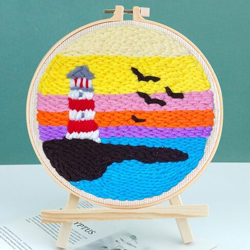 Woohome Punch Needle Kit Included Plastic Hoops, Punch Needle Cloth, Color Yarn and Punch Needle Tools for Adults, Beginners (Lighthouse and Sunset) in Kuwait