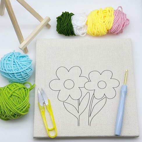 Woohome Punch Needle Starter Kit, Punch Needle Embroidery Kit Frame with Punch Needle Fabric, Hoop, Yarns, Punch Needle for Beginner (Pink and Tulips) in Kuwait