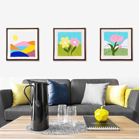 Woohome Punch Needle Starter Kit, Punch Needle Embroidery Kit Frame with Punch Needle Fabric, Hoop, Yarns, Punch Needle for Beginner (Pink and Tulips) in Kuwait