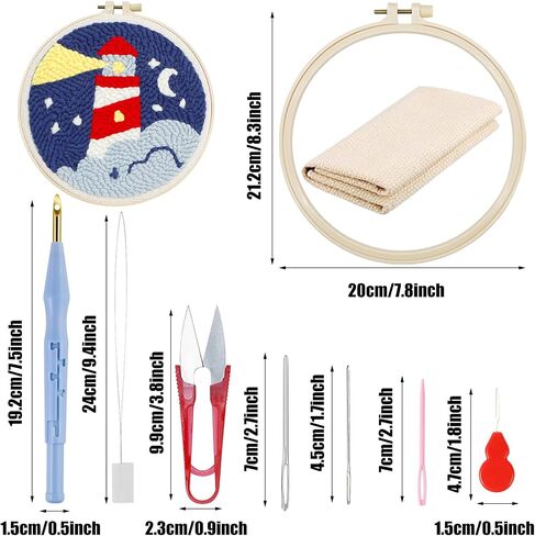 Woohome Punch Needle Kit Included Plastic Hoops, Punch Needle Cloth, Color Yarn and Punch Needle Tools for Adults, Beginners (Lighthouse and Sunset) in Kuwait