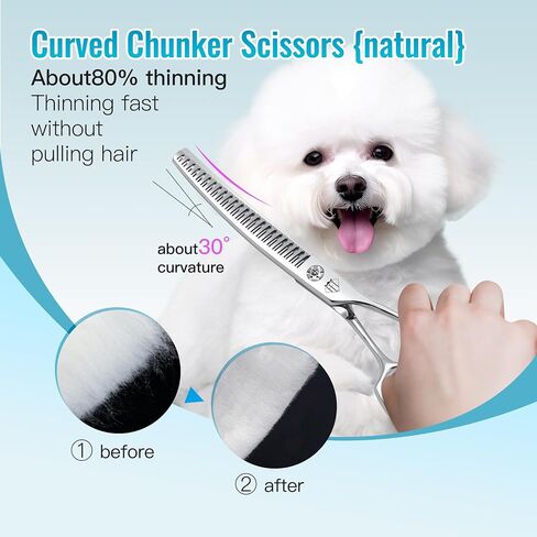 Professional Curved Thinning Scissors for Dog Grooming, 30-Degree Curvature, Japanese 440C for Trimming Dogs Cats and Other Pets face and paws (Curved Natural) in Kuwait