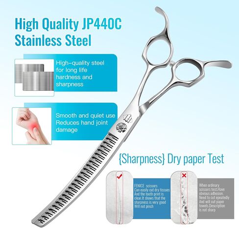 Professional Curved Thinning Scissors for Dog Grooming, 30-Degree Curvature, Japanese 440C for Trimming Dogs Cats and Other Pets face and paws (Curved Natural) in Kuwait