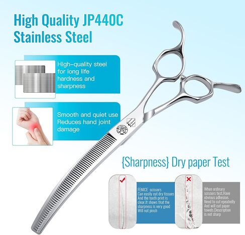 Professional Curved Thinning Scissors for Dog Grooming, 30-Degree Curvature, Japanese 440C for Trimming Dogs Cats and Other Pets face and paws (Curved Natural) in Kuwait
