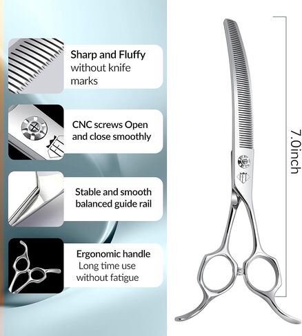 Professional Curved Thinning Scissors for Dog Grooming, 30-Degree Curvature, Japanese 440C for Trimming Dogs Cats and Other Pets face and paws (Curved Natural) in Kuwait
