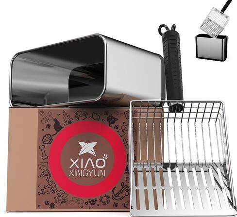 XIAOXINGYUN Stainless Steel Cat Litter Scoop, Metal Cat Litter Scooper with Holder, Heavy-Duty Cat Scooper with Coarse and Fine Grids for Quick Screening and Easy Cleaning in Kuwait
