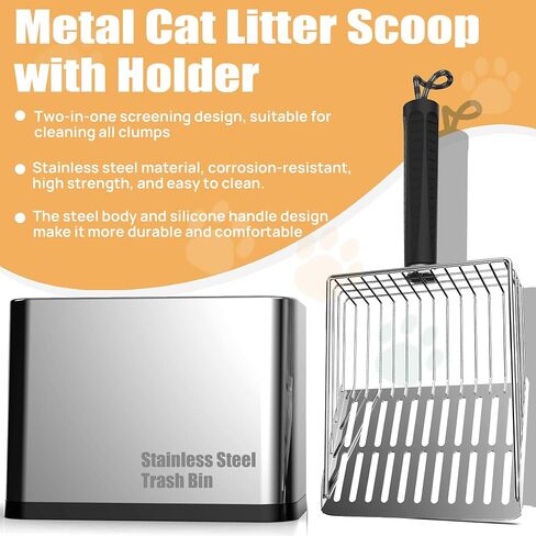 XIAOXINGYUN Stainless Steel Cat Litter Scoop, Metal Cat Litter Scooper with Holder, Heavy-Duty Cat Scooper with Coarse and Fine Grids for Quick Screening and Easy Cleaning in Kuwait