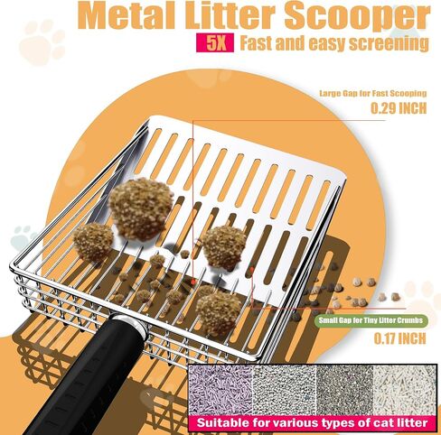 XIAOXINGYUN Stainless Steel Cat Litter Scoop, Metal Cat Litter Scooper with Holder, Heavy-Duty Cat Scooper with Coarse and Fine Grids for Quick Screening and Easy Cleaning in Kuwait