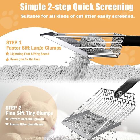 XIAOXINGYUN Stainless Steel Cat Litter Scoop, Metal Cat Litter Scooper with Holder, Heavy-Duty Cat Scooper with Coarse and Fine Grids for Quick Screening and Easy Cleaning in Kuwait