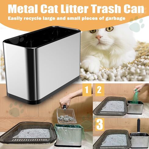 XIAOXINGYUN Stainless Steel Cat Litter Scoop, Metal Cat Litter Scooper with Holder, Heavy-Duty Cat Scooper with Coarse and Fine Grids for Quick Screening and Easy Cleaning in Kuwait