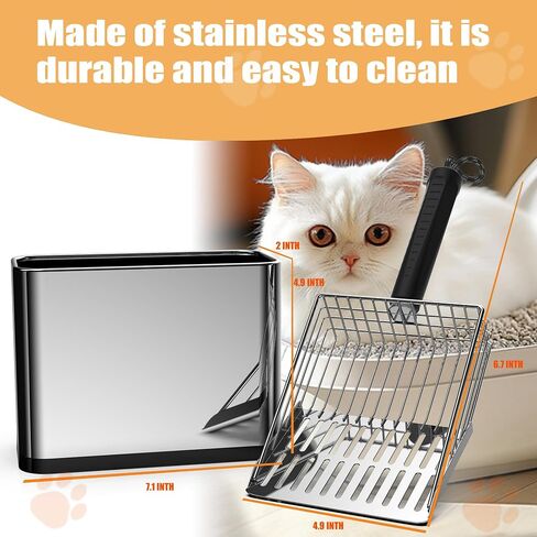 XIAOXINGYUN Stainless Steel Cat Litter Scoop, Metal Cat Litter Scooper with Holder, Heavy-Duty Cat Scooper with Coarse and Fine Grids for Quick Screening and Easy Cleaning in Kuwait