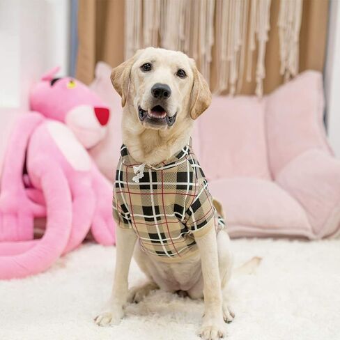 EXPAWLORER Plaid Dog Hoodie - British Style Soft and Warm Dog Sweater with Leash Hole, Hooded Cold Weather Clothes, Dog Sweatshirt, Outfits, Winter Coat for Small Medium Large Dogs in Saudi Arabia