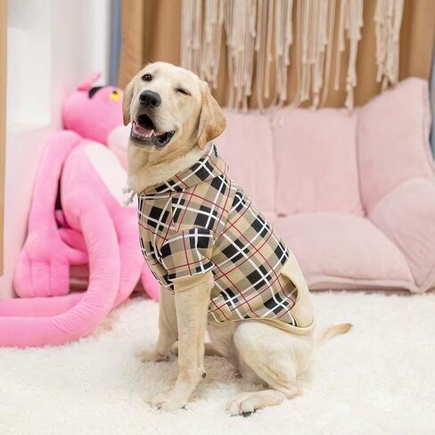 EXPAWLORER Plaid Dog Hoodie - British Style Soft and Warm Dog Sweater with Leash Hole, Hooded Cold Weather Clothes, Dog Sweatshirt, Outfits, Winter Coat for Small Medium Large Dogs in Saudi Arabia