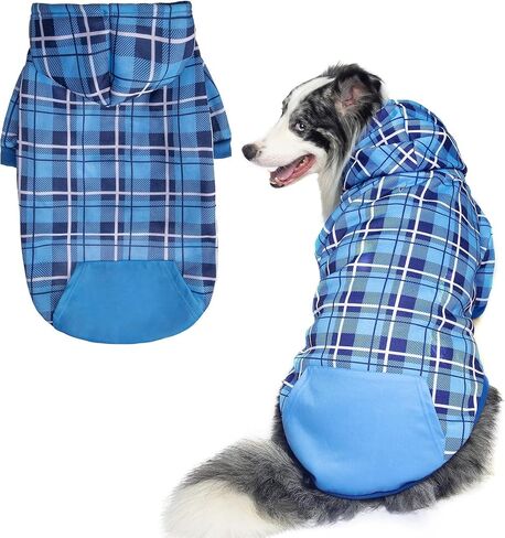 EXPAWLORER Plaid Dog Hoodie - British Style Soft and Warm Dog Sweater with Leash Hole, Hooded Cold Weather Clothes, Dog Sweatshirt, Outfits, Winter Coat for Small Medium Large Dogs in Saudi Arabia