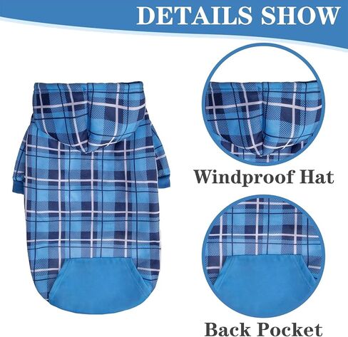 EXPAWLORER Plaid Dog Hoodie - British Style Soft and Warm Dog Sweater with Leash Hole, Hooded Cold Weather Clothes, Dog Sweatshirt, Outfits, Winter Coat for Small Medium Large Dogs in Saudi Arabia