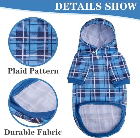 EXPAWLORER Plaid Dog Hoodie - British Style Soft and Warm Dog Sweater with Leash Hole, Hooded Cold Weather Clothes, Dog Sweatshirt, Outfits, Winter Coat for Small Medium Large Dogs in Saudi Arabia