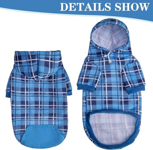 EXPAWLORER Plaid Dog Hoodie - British Style Soft and Warm Dog Sweater with Leash Hole, Hooded Cold Weather Clothes, Dog Sweatshirt, Outfits, Winter Coat for Small Medium Large Dogs in Saudi Arabia