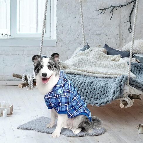 EXPAWLORER Plaid Dog Hoodie - British Style Soft and Warm Dog Sweater with Leash Hole, Hooded Cold Weather Clothes, Dog Sweatshirt, Outfits, Winter Coat for Small Medium Large Dogs in Saudi Arabia