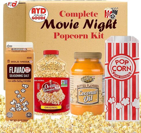 مجموعة الفشار Ultimate Movie Theatre - ملح الفلافاكول (35 أونصة) وزيت جوز الهند بنكهة زبدة البرميل الذهبي (32 أونصة) - مكونات مسرح حقيقية، بدون منتجات ألبان، خالي من الغلوتين/نباتي، غير معدل وراثيًا، كوشير in Saudi Arabia