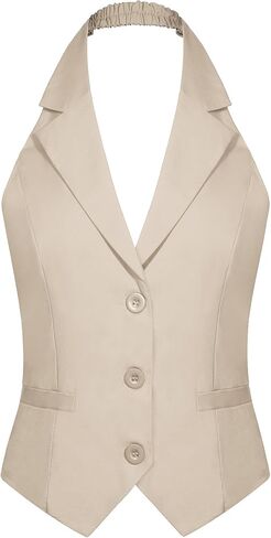 سترة نسائية من MINTILIMIT برقبة رسن وزر أمامي وصدرية كلاسيكية سترات سهرة قصيرة أنيقة مع جيوب in Kuwait