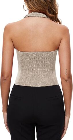 سترة نسائية من MINTILIMIT برقبة رسن وزر أمامي وصدرية كلاسيكية سترات سهرة قصيرة أنيقة مع جيوب in Kuwait