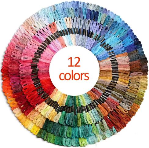 Premium Rainbow Color Floss WithCotton لخيوط غرزة متقاطعة ، خيط خيوط سوار ، مجموعة خيط التطريز (12 لونًا) in Kuwait