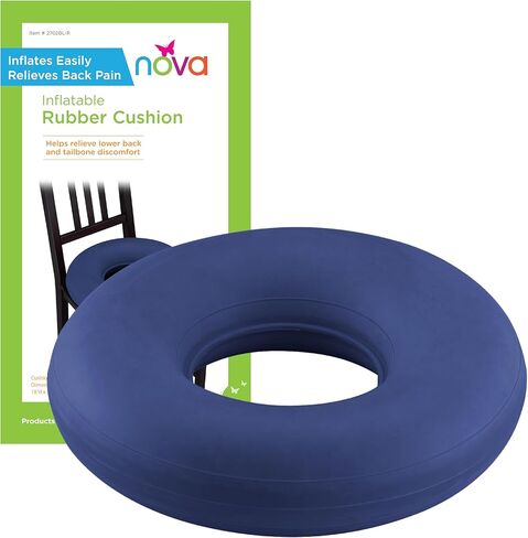 NOVA Inflatable Ring Seat Cushion, Inflatable Donut Cushion for Pressure Relief, Postpartum, BBL & Bedsore Recovery – Durable Rubber, Easy to Inflate/Deflate, Easy to Clean Blue, Bicycle Pump Required in Saudi Arabia