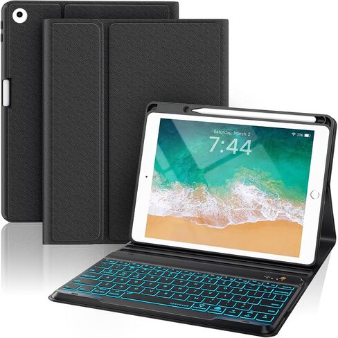 Keyboard Case for iPad Air-2 9.7 Inch 2014, 7-Color Backlit Detachable Wireless with Pencil Holder, Stand Folio Cover for 6th 5th Generation 2018/2017, Pink in Saudi Arabia
