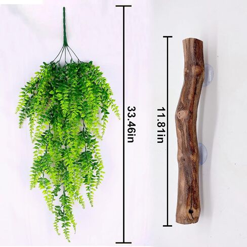 kathson Reptile Corner Branch Climbing Bamboo & Hanging Fake Plants,1 Reptile Branches & 2 Terrarium Plant, Bearded Dragons Tank Decor for Amphibians, Lizards, Geckos, Snakes, Hermit Crab, Frogs in Kuwait