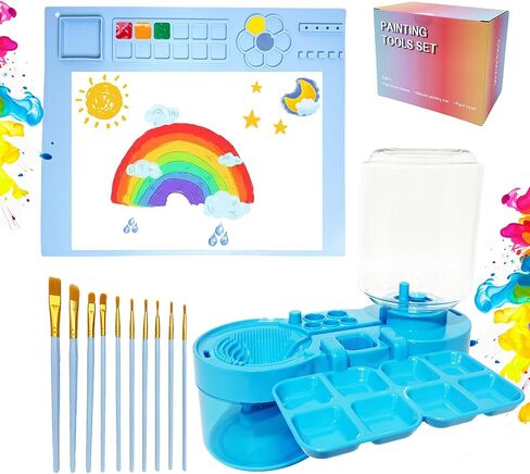 Painting Station, Paint Brush Cleaner (Upgraded) and Silicone Painting Mat 20"X16" with 10 Paint Brushes, Leak Proof Paint Brush Rinser, Gift for Adults Artist Beginners in Kuwait
