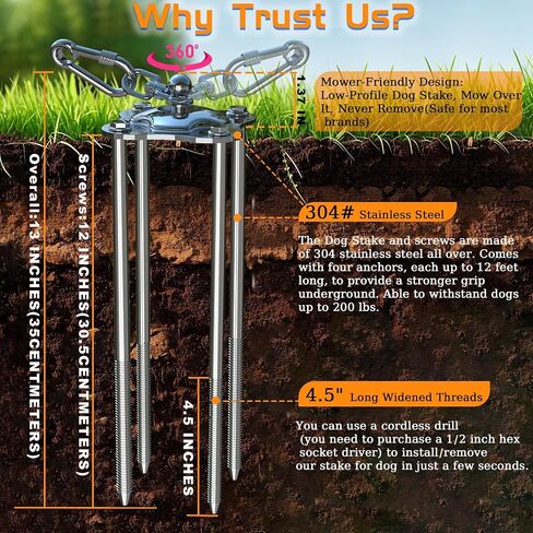 Dog Tie Out Cable and Stake,Heavy Duty Stakes for Outside,30FT Tangle-Free Runner for Yard,360° Swivel Anchor for Dogs Up to 150 lbs,Stake for Dog Leash Ideal for Outdoor and Camping in Saudi Arabia