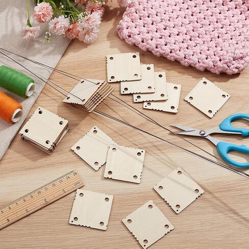 Benecreat 24 PCS Square Weaving Card ، 1.8 × 1.8 بوصة 4 ثقوب تلوح في الأفق أدوات النسيج المصنوعة يدويًا لتلوح في الأفق لوازم اللوحات اللوحية النسيج ، اللواز in Kuwait