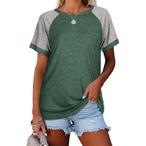 Fallorchid Women's Short Raglan Sleeve T-Shirts Casual Color Block Tops
