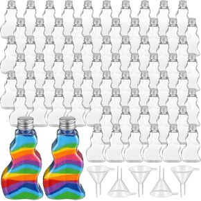 Nuenen 100 Pcs Sand Art Bottles Bulk Wave Shaped Plastic Bottles with Funnels Sand Art Kits for Kids Sand Art Containers Craft Collection Bottle for DIY Activity Party, Sand Not Included (Silver)
