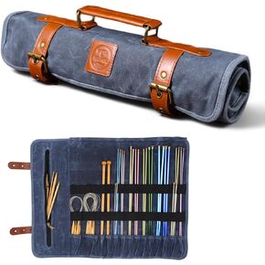 Earth & Fiber Co. Waxed canvas knitting needle case (up to 16 inches) - knitting bag - knitting needle organizer- knitting needle storage - circular knitting needle case
