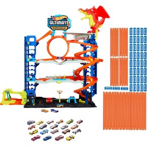 Hot Wheels City Ultimate Garage Track Set with 2 Die-Cast Toy Cars & Car-Eating Dragon, Stores 50+ Vehicles, 4 Levels