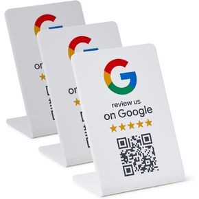 Google Review Stand - رمز NFC و QR ، إعداد سهل ، لجميع الشركات (3 عبوات)