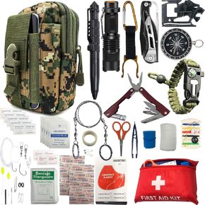 Survival Kit Emergency Supplies -67 Pcs, 14-in-1 Survival Gear: First Aid, Compass, Flashlight, Bracelet, plier, Saw & More for Outdoor Camping, Hiking & Survival. Gift for Men Boyfriends Boys Dads