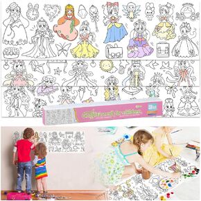 Bnqoe Children's Drawing Roll, 120 * 12 in Giant Coloring Poster, DIY Painting Drawing Paper Roll, Sticky Drawing Paper Roll, Early Educational Toys for Kids Home Classroom Party Suppiles(Princess)