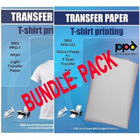 PPD Inkjet Bundle Iron-On Light Color T Shirt Transfers Paper LTR 8.5x11" pack of 40 Sheets + PPD Silicon Papers for T Shirt Transfer Iron or Heat Press - 10 Sheets