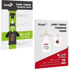 Koala Dark Fabric Iron على ورق نقل الحرارة 8.5x11 بوصة 20 ورقة ولون فاتح النسيج القابل للطباعة نقل الحرارة فينيل 10 صفائح حزمة