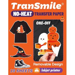 TranSmile No Heat Transfer Paper for T Shirts (8.5 x 11", 10 Sheets) Printable No Heat Transfer Vinyl for Inkjet Printer Removable Sticker Paper for Dark Fabrics DIY
