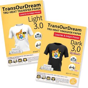 TransOurDream Bundle - Iron on Heat Transfer Paper for Dark and Light T Shirts (Dark 3.0 10 Sheets & Light 3.0 10 Sheets, 8.5x11) Printable HTV Vinyl for Inkjet & Laserjet Printer