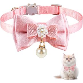 طوق القط ، طوق القط مع قلادة لؤلؤة Quick release safe binkle pink bowtie قابلة للتعديل قابلة للتعديل اليقظة اليطوق طوق القط لطيف لفتاة القط (style2)