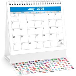 Mini Desk Calendar 2025-2026 with Stickers, 18 Months Standing Flip Small Desk Calendar 8" x 6" Runs from July 2025 Until December 2026 Mini Desktop Calendar Home Office Personal Organisers, Flower