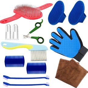 Allazone 13 PCS Small Animal Grooming Supplie ، Clipper Nail and Trimmer ، مشط مزيل الشعر للحيوانات الأليفة ، مشط صغير للتدليك على الوجهين وفرشاة الأسنان للكلاب الأرنب الهامستر